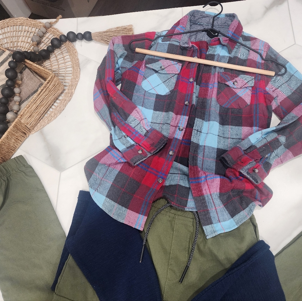 Plaid Kids Shirt - Red and Blue